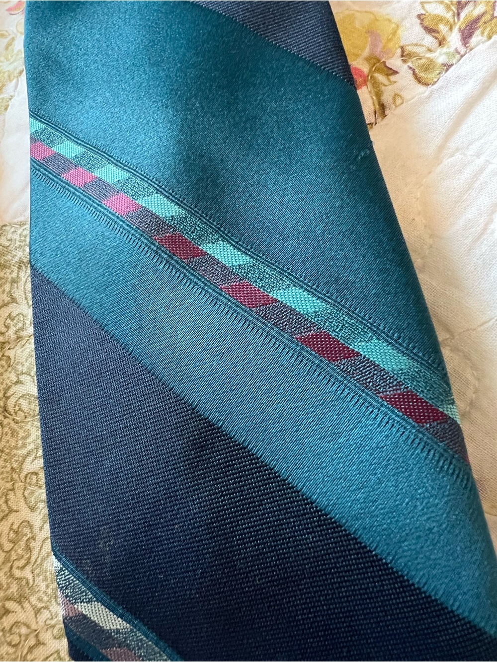 Vintage Men's Tie Lot 2pc Tergal Crest Striped Ram Tie Makers Teal Blue - Picture 2 of 8